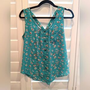 Flowy teal flower tank, size L